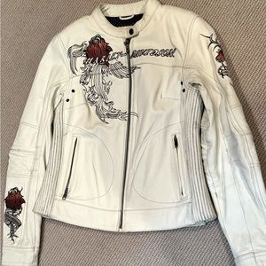 Harley Davidson Women's Pacific Coast Red Rose White Leather Jacket Size Small